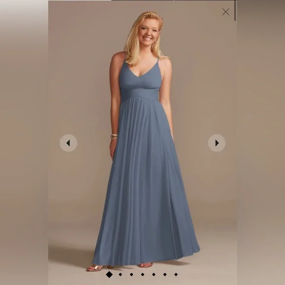 spaghetti strap mesh cross waist bridesmaid dress Zapakasa Women Dusty Blue Long Bridesmaid Dress Corset A Line Spaghetti  Straps Wedding Guest Dress With Criss Cross Back